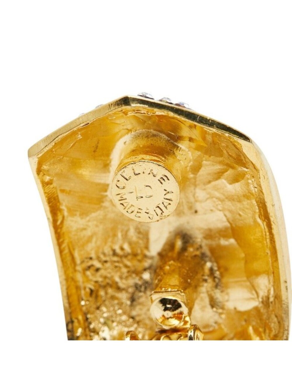Celine Vintage Earrings Gold Line Stone Plated - Picture 4 of 5